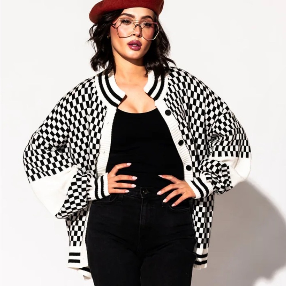 Dressed in LALA checkered grandpa cardigan